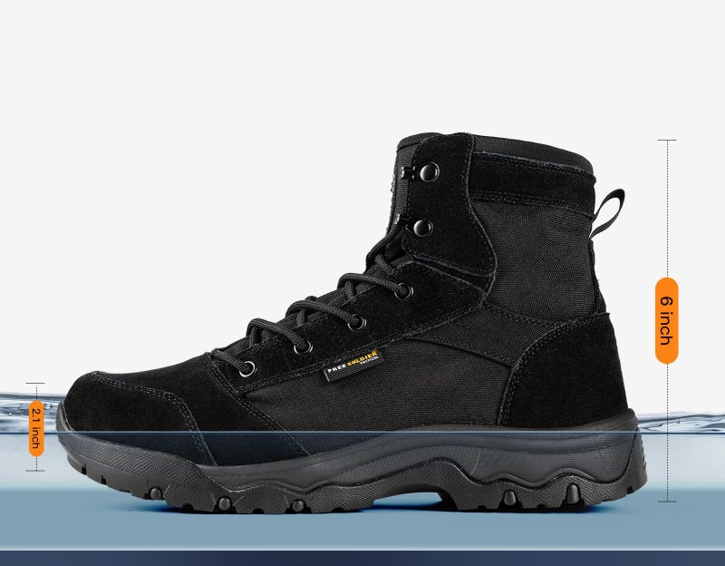 FREE SOLDIER Men's Tactical Hiking Boots Lightweight Comfortable Work Boots Combat Boots 6 Inches(Black 9.5) - Image 2